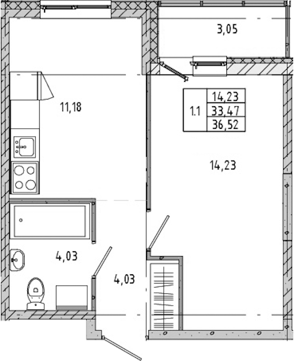 1-комнатная квартира 32.71 м², 2/17 эт., ЖК «Новые горизонты 2»